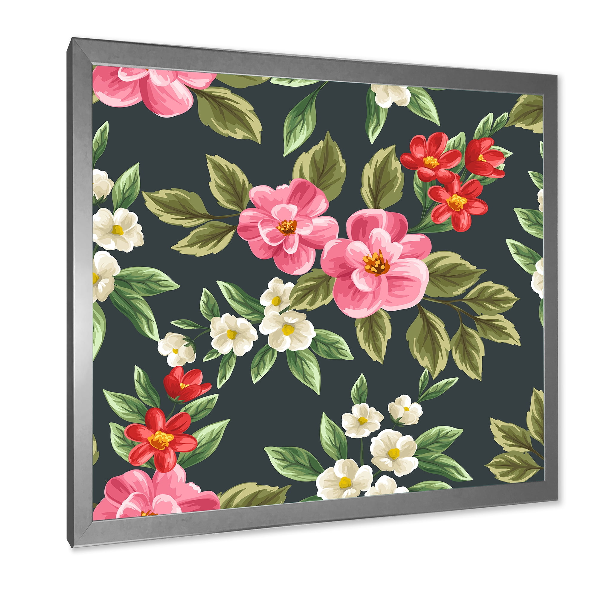 Designart 'Vintage Red and Pink Wildflowers II' Traditional Framed Art Print