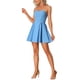 thumbnail image 4 of Vestido de mujer Inspire Chic con escote corazón, sin tirantes, con cremallera, mini y de corte acampanado, color azul denim, talla M, 4 of 6