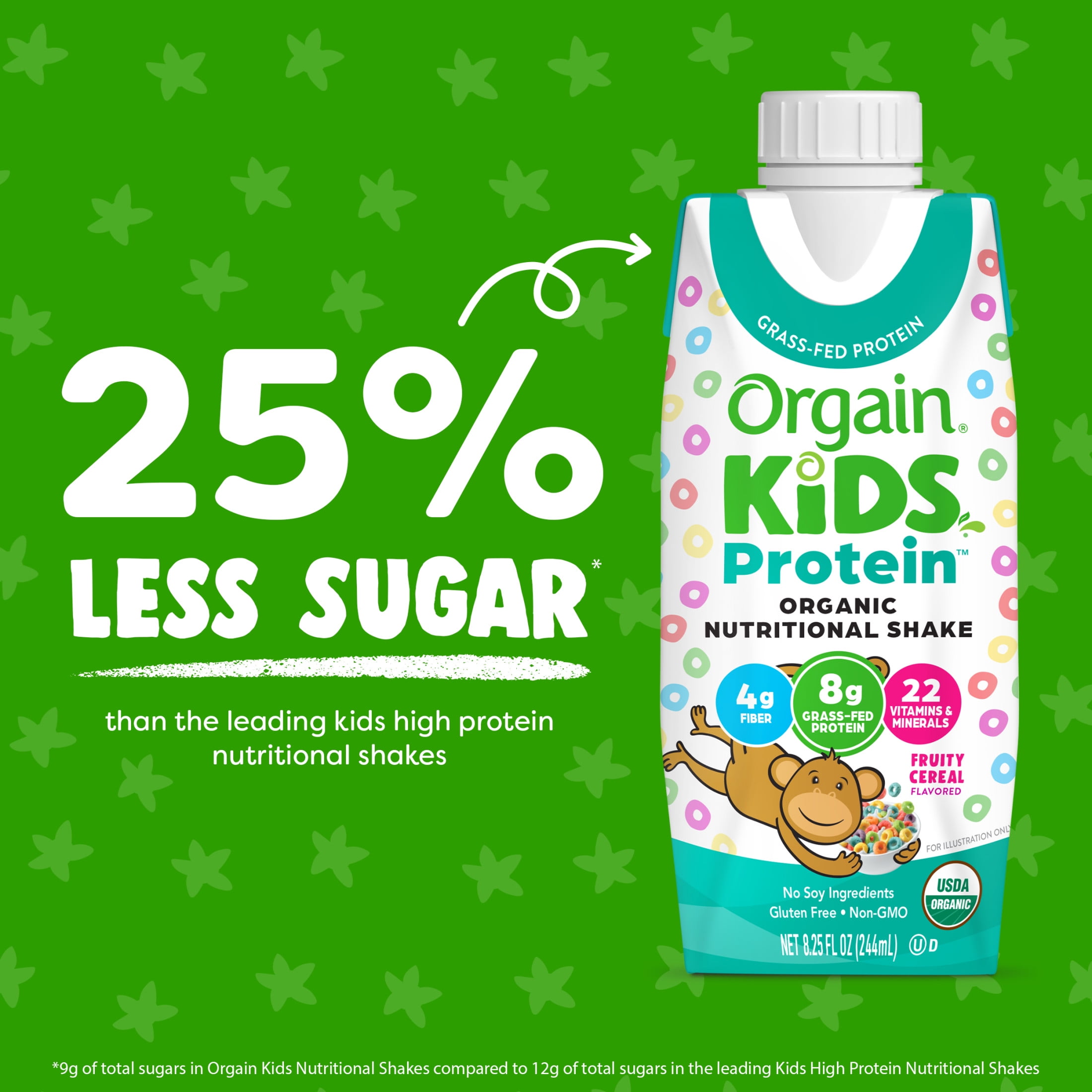 Orgain Organic Kids 8g Protein Nutritional Shake Drink, Fruity Cereal, 4ct