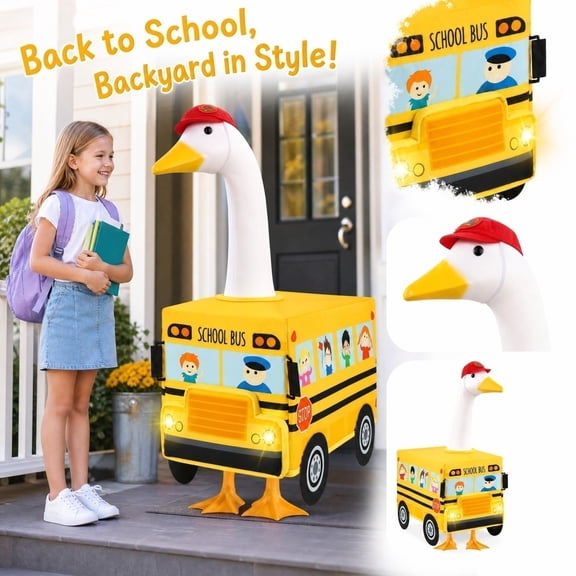 Back to School Supplies,Porch Goose Outfit Set with school bus Decorative Costume for 23 Inch Goose Figurines Seasonal Home Porch Yard and Holiday Decorations