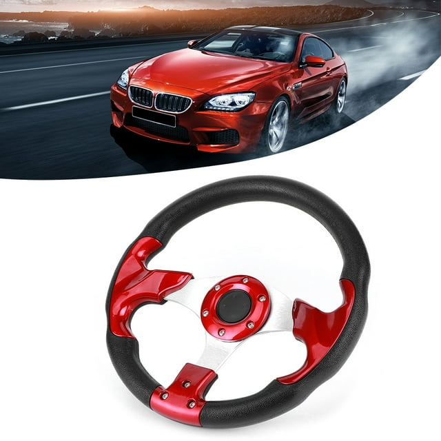 Wheel 320mm/12.5in Racing Car Steering Wheel with Horn Button PVC Red Color Universal Modified Part