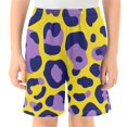 thumbnail image 2 of Yellow Purple Leopard Pattern Athletic Shorts Breathable with Comfort Fit Drawstring Casual Sweatshorts Medium, 2 of 9