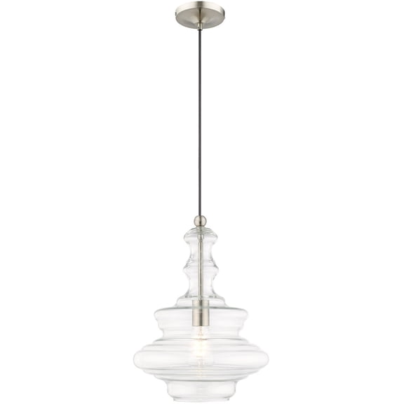 1 Light Brushed Nickel Mini Pendant with Clear Glass Shade