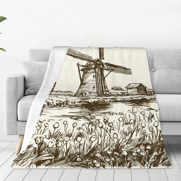 Rateoe Dutch Windmill Print Fuzzy Fleece Throw Blanket Extra Large,Super Soft,Fluffy and Warm Blankets for Couch,Bed,All Season Use (40"x30")