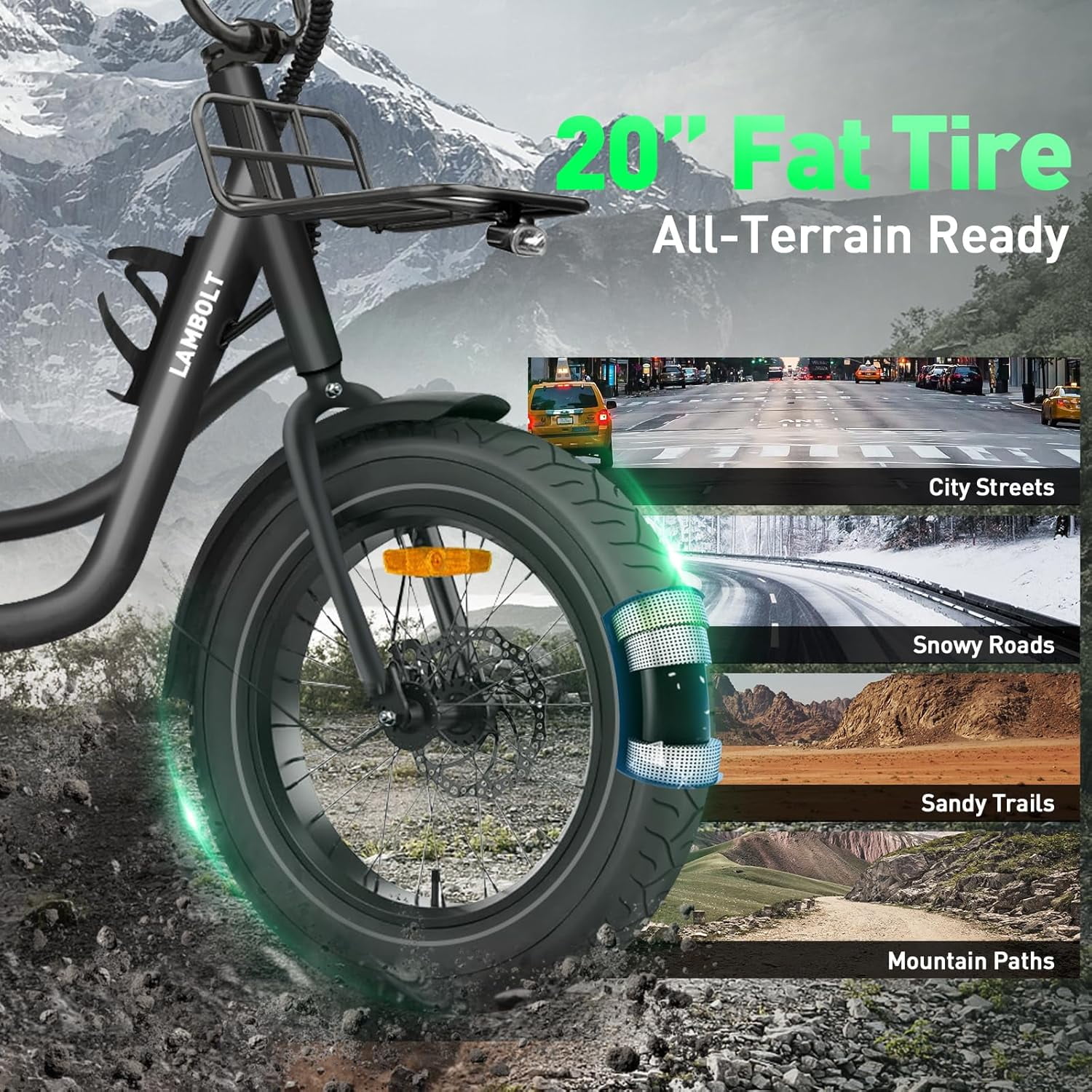 Adult Electric Bike, 1000W Peak Motor Ebike, 48V 15Ah Removable Battery, 20 inch Fat Tire, 7 Speed, Step-Thru Commuter Bicycle, 24MPH Max Speed, 70 Miles Long Range