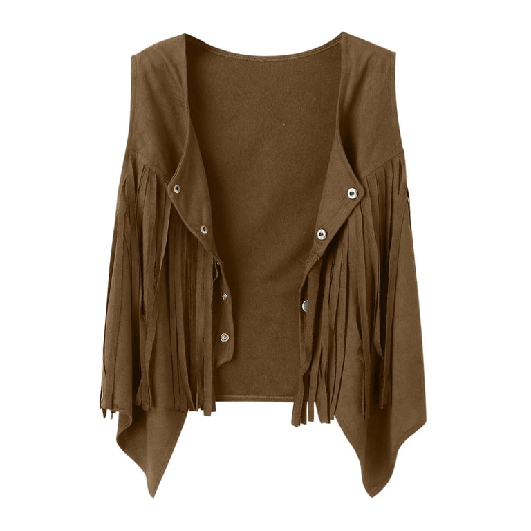 Veste En Simili-cuir Suédé Avec Franges Pour Femme - Style Cowboy Hippie, Crop Top, Parfaite Pour Fêtes Et Carnaval