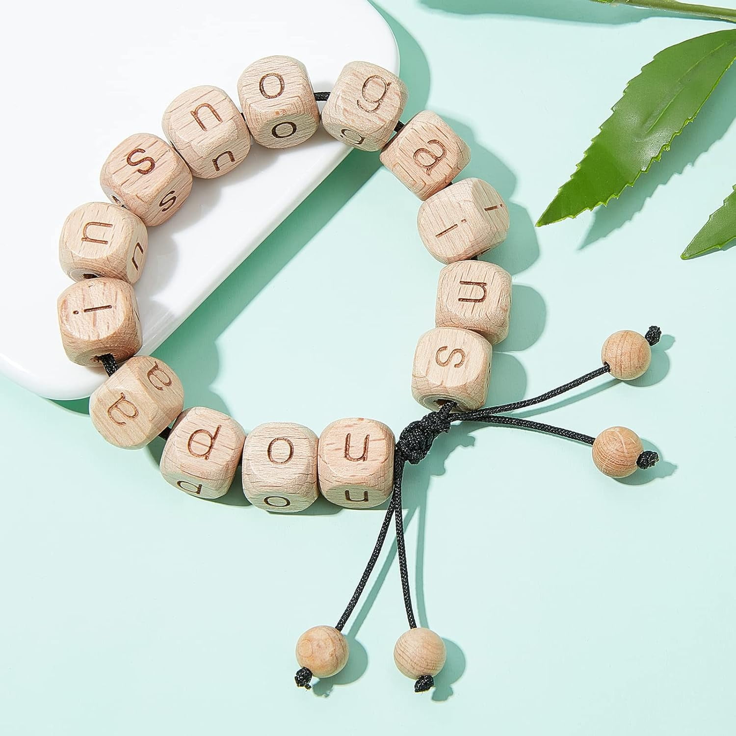 8 set Natural Wood Beads Cube with Letter Square Sienna 12x12x12mm Hole: 3mm Beech Wood