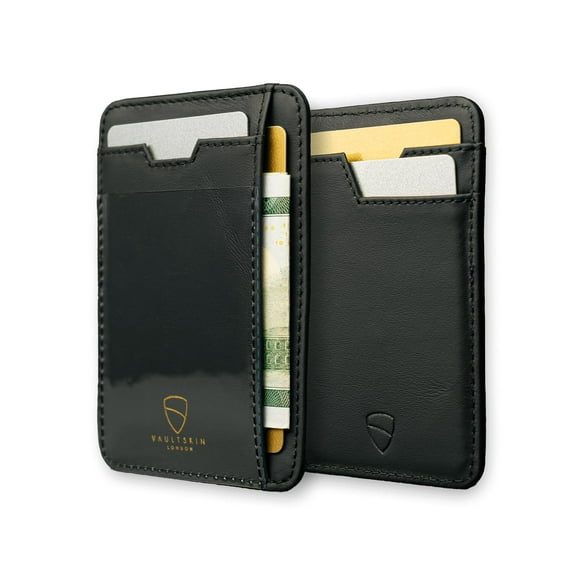 Vaultskin BRIXTON Slim Card Holder with ID Window - Minimalist Front Pocket Leather Wallet with RFID Protection for Men and Women (Jet Black)
