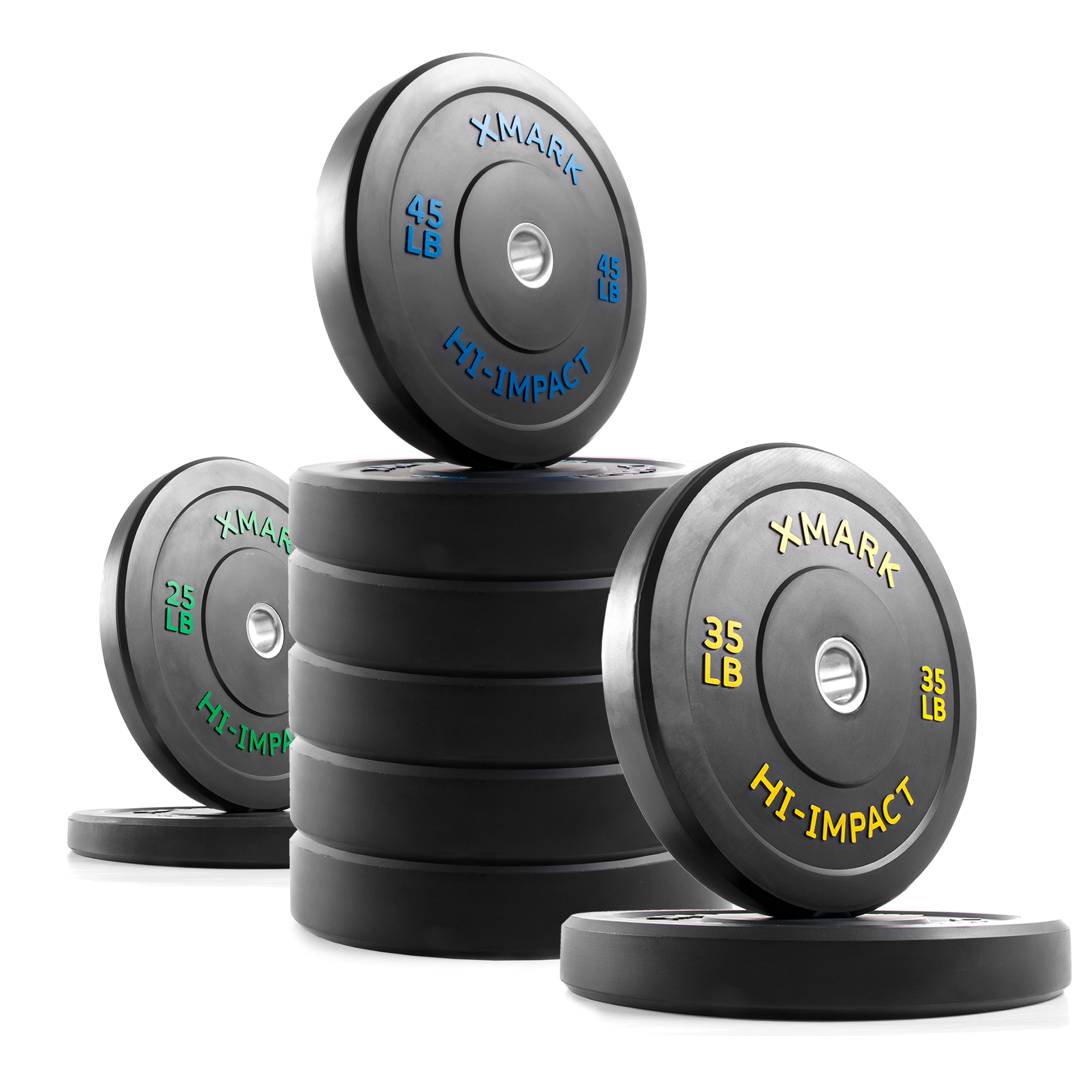 XMark 390 lb Set Olympic Bumper Plates, Bumper Weight Plates for Olympic Lifting