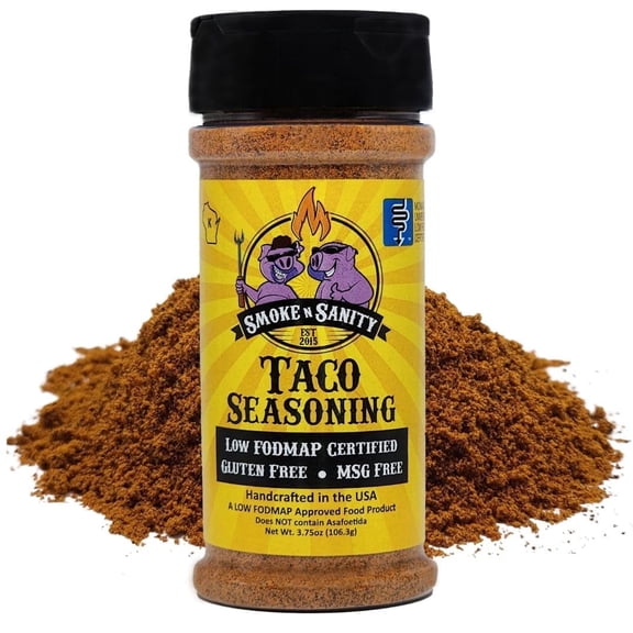 Smoke n Sanity Taco Seasoning - Monash Certified Low FODMAP Seasonings - Gluten Free Taco Seasoning - Certified Kosher - Dairy-Free Seasonings for Low FODMAP Food (3.75 oz Shaker)