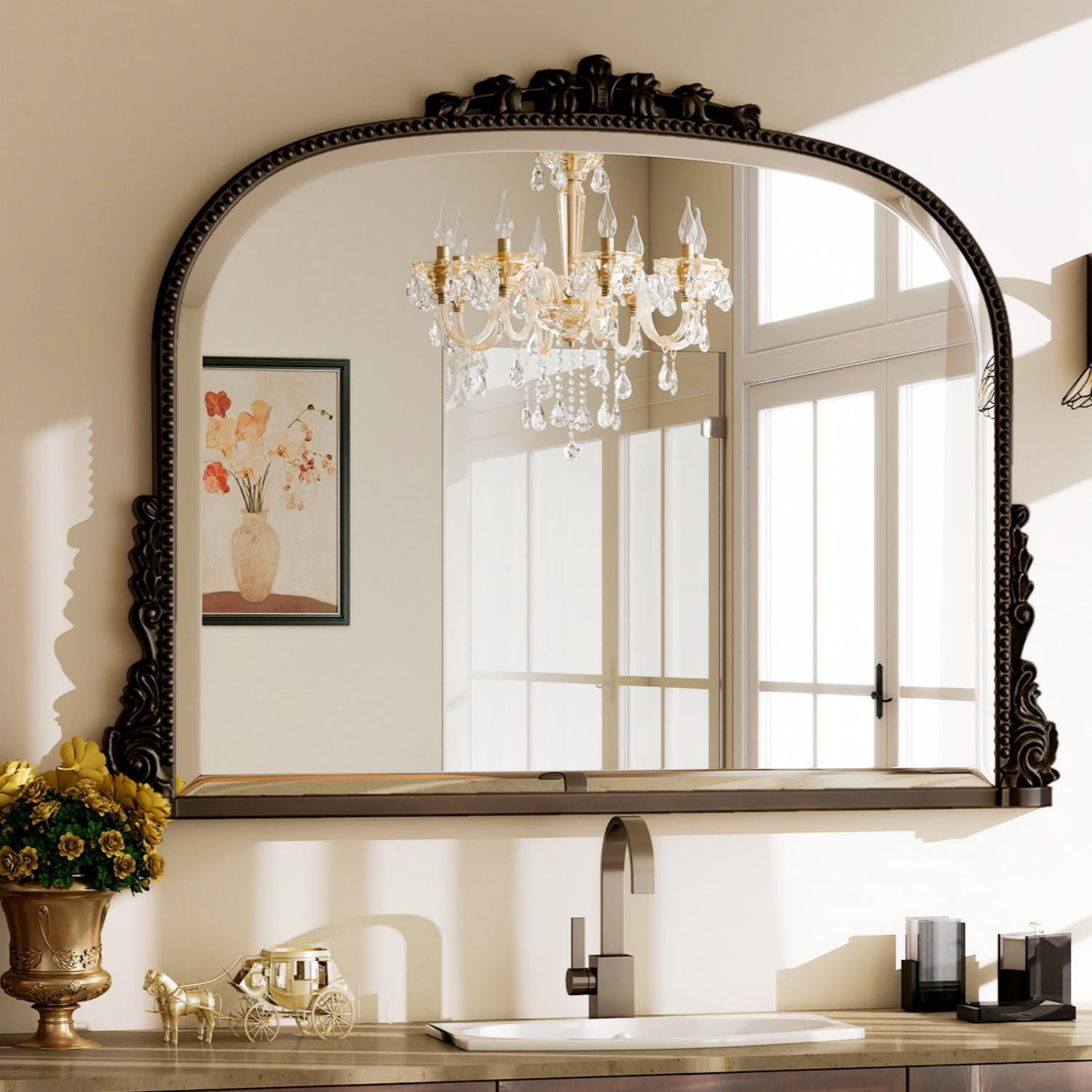 Clarvion 36"x27" Vintage Bathroom Mirror Arched Decorative Wall Mirror, Antique Bronze
