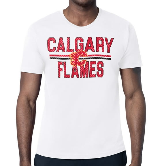Men's Starter White Calgary Flames Mesh Look Team Name T-Shirt