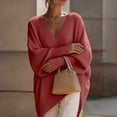 thumbnail image 5 of SeekIslan Women's Sweaters with V Neck Long Sleeve Loose Knit Poncho Pullover, 5 of 7