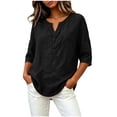 thumbnail image 2 of Women's Solid Short Sleeve Linen Blouse Button Neckline Shirt Summer Casual Top, 2 of 6