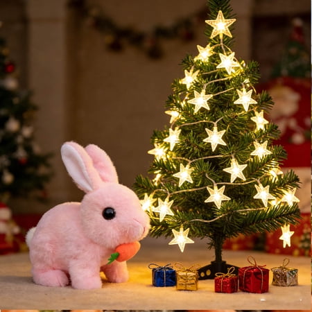 Interactive Hopping Electronic Easter Bunny Pet Toy with Sound & Movement Animated Walking Jumping Rabbit with Twitching Ears Nose Realistic Plush Toy Gift for Kids Toddlers Birthday Holiday