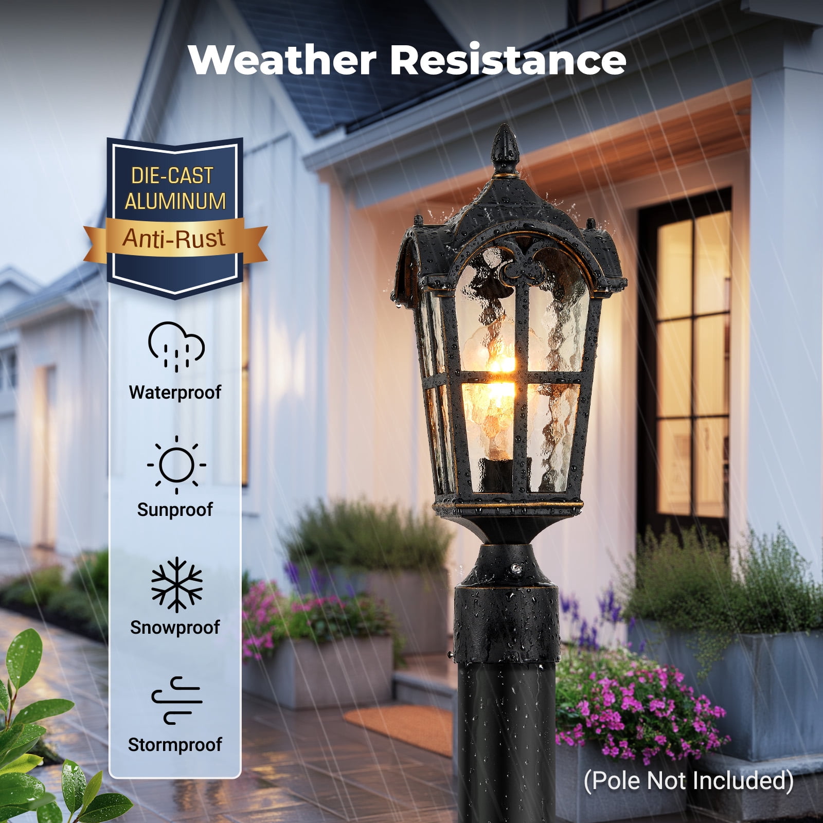 VIANIS Dusk to Dawn Outdoor Post Light, Black 1-Pack Lamp Posts Outdoor Lighting with Pier Mount Base, Waterproof Aluminum Outside Post Lights for Garden, Patio, Pathway (Hardwired 120VAC)