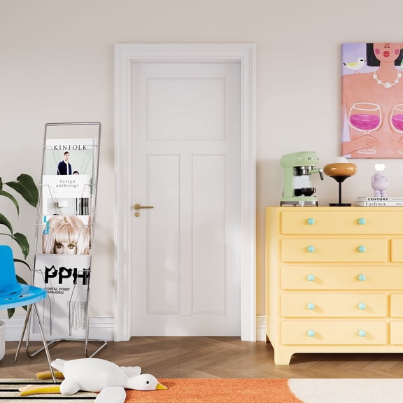 28" X 80" White 3 Panel T Shape Solid Manufactured Wood Interior Shaker Standard Door