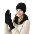 thumbnail image 2 of Women's Winter Hat Gloves Scarf Set Soft Wool Beanie Hat Cable Knit Scarf Gloves 3Pcs Gift Black, 2 of 3
