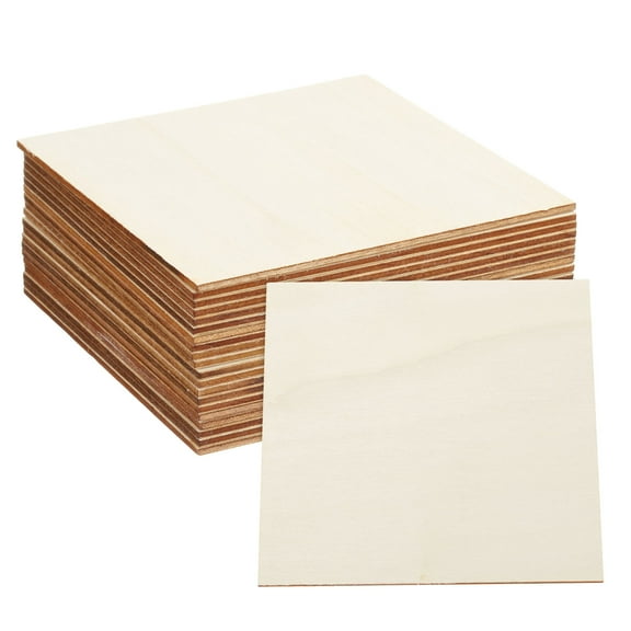 20pcs Unfinished Wooden Squares 5" x 5" x 0.1" Natural Blank Wood Slices Cutouts Tiles for DIY Crafts