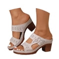 thumbnail image 3 of HNMKIU Sandals for Women Fashion Open Toe Platform Slides Breathable Hollow Out Design Casual Comfort Slippers with Heel Beach Shoes Beige,6.5, 3 of 9