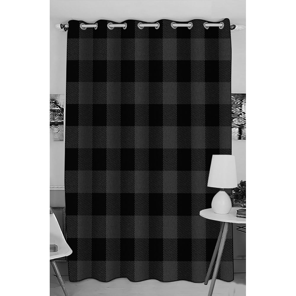 ABPHQTO Dark Grey Buffalo Plaid Window Curtain Kitchen Curtain Window
