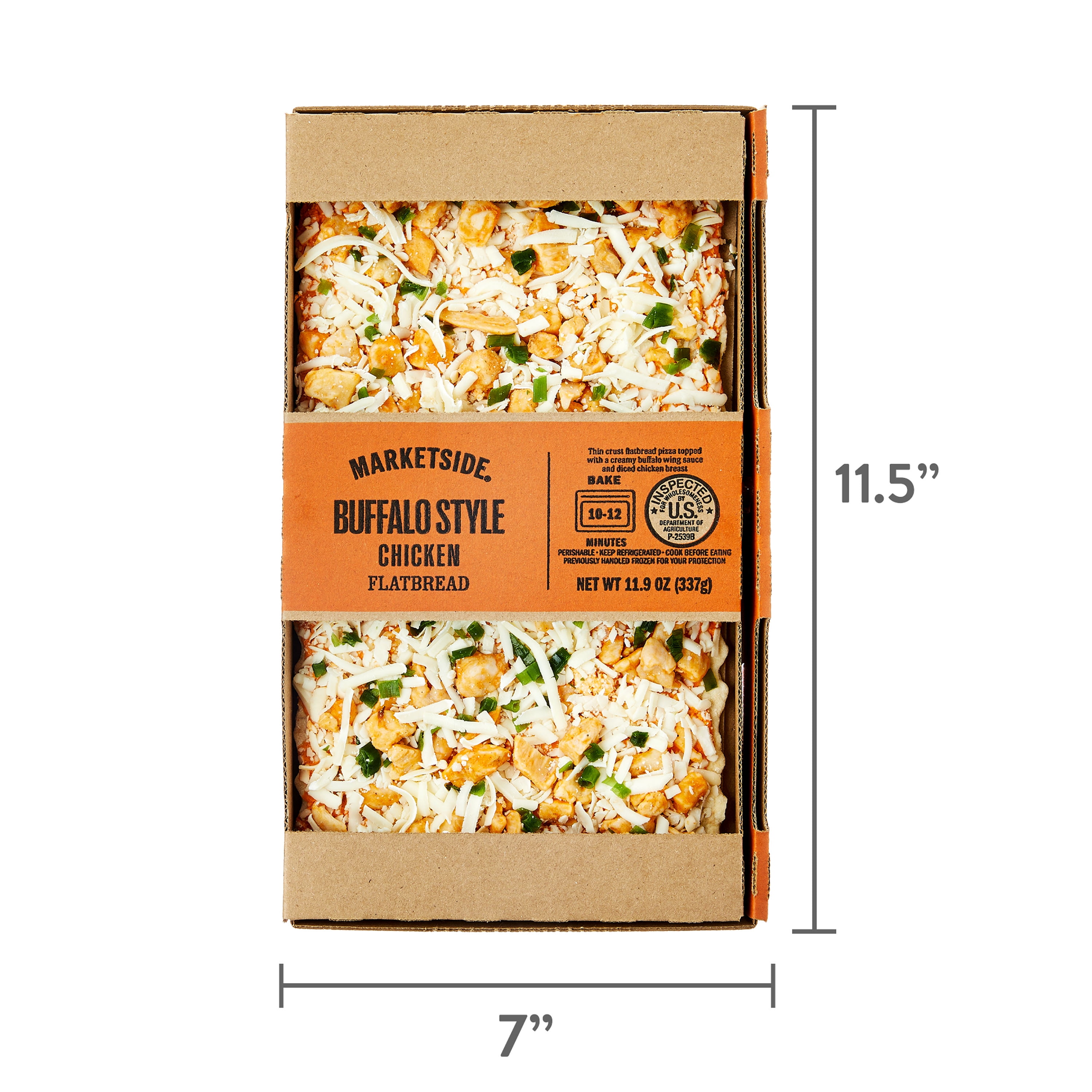 Marketside Buffalo Style Chicken Flatbread Pizza, Buffalo Sauce, 11.9 oz (Fresh)