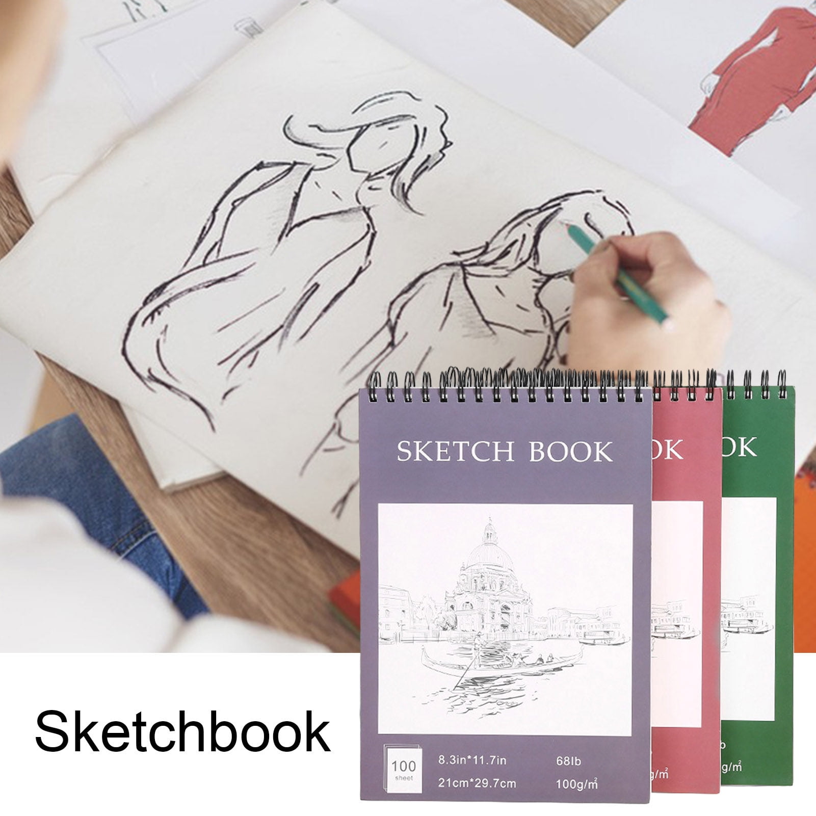 Homerr Acid-free Paper Sketchbook Spiral Bound Sketchbook A4 Hardcover Sketch Book - Spiral Bound, 100 Sheets, Acid-Free for Art Students