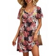 thumbnail image 2 of UVN Summer Dresses for Women Boho Floral Print Midi Dresses Casual Short Sleeve U Neck Beach Sundress with Pockets, 2 of 9