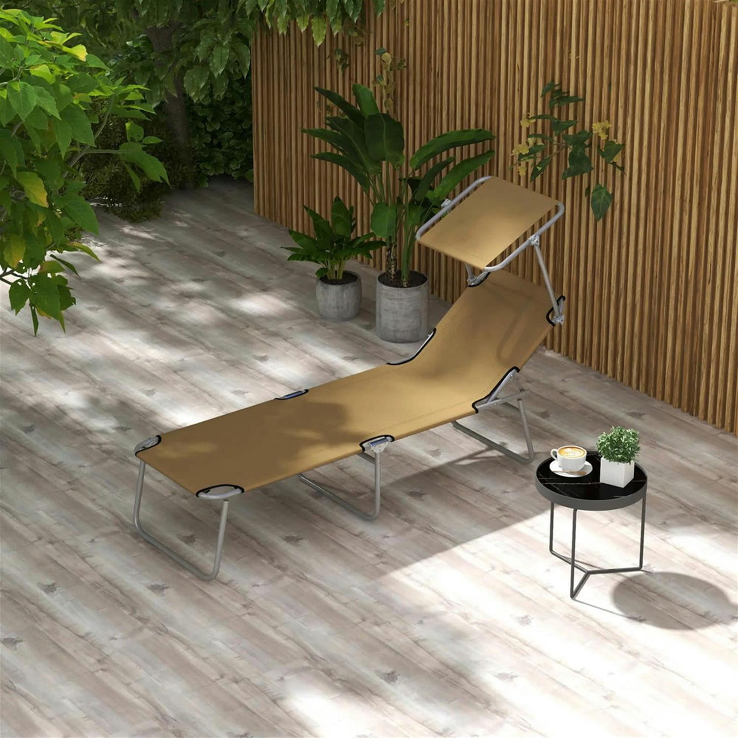 Demi Bonn Outdoor Folding Chaise Lounge, Collapsible Beach Tanning Seat Chair with Sun Protection, Portable Poolside Relaxation for Beach, Yard, Patio, Brown