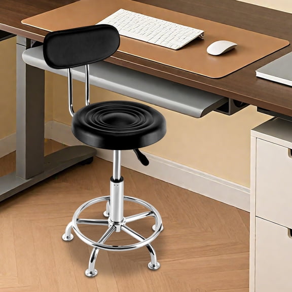 Black Height Adjustable Stool, Salon Chair with 360-Degree Swivel Seat, Heavy Duty Hydraulic Barber Stools with Backrest and Footrest