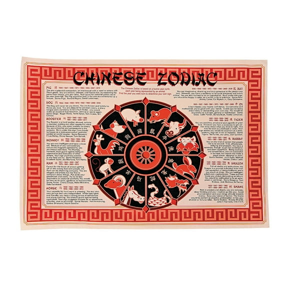 Fun Express - Chinese New Year Placemats for Chinese New Year - Party Supplies - Table Covers - Table Placemats - Chinese New Year - 12 Pieces