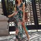 thumbnail image 4 of Vestido largo sin mangas con estampado de gasa de cintura alta informal con cuello en V para mujer Fridja  hjkh6813, 4 of 9