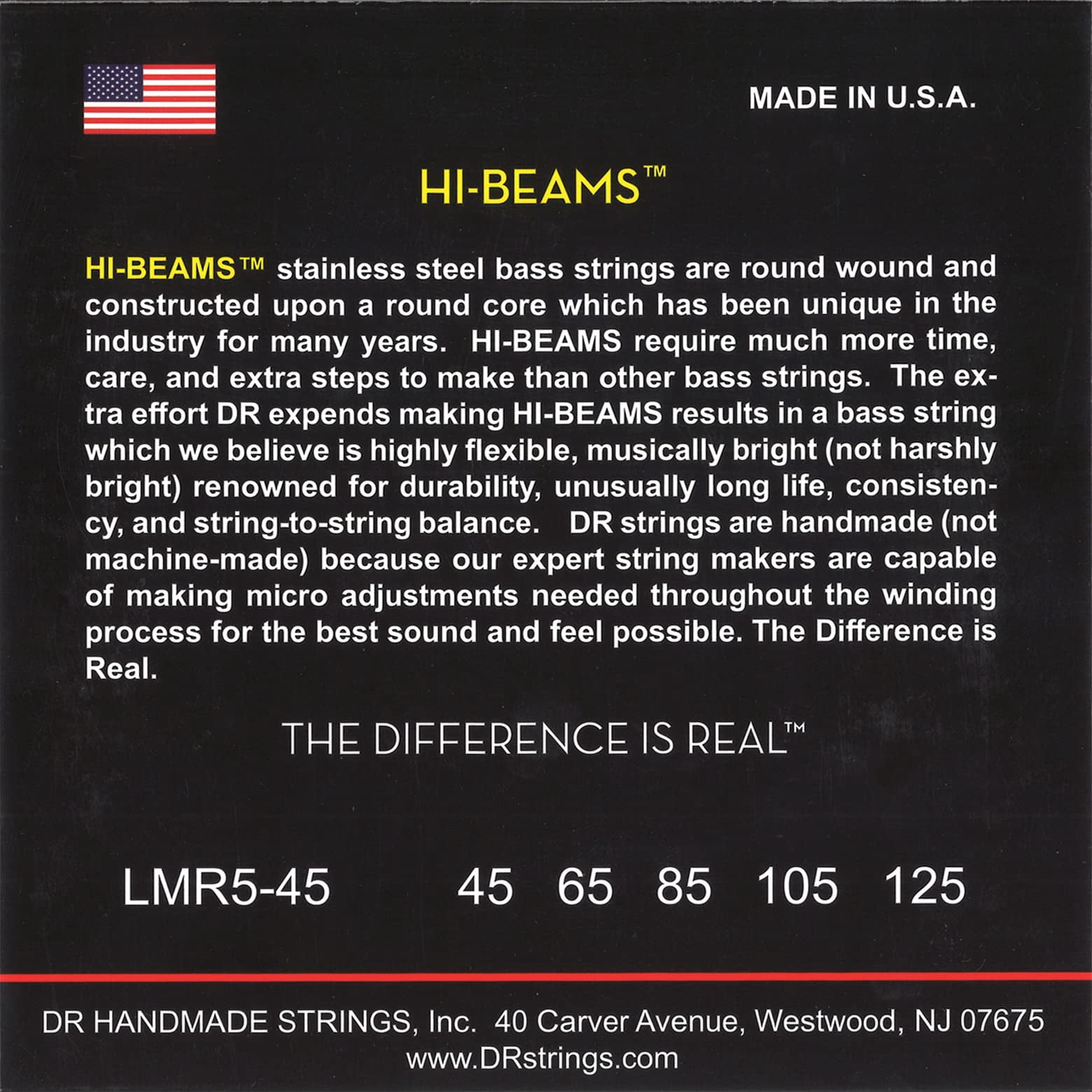 DR Strings Hi-Beams Stainless Steel 5-String Bass Strings X-Long Scale (45-65-85-105-125)