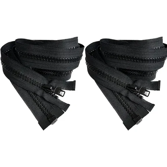 Lenzip #10 Heavy Duty Vislon Molded Plastic Marine Separating Zipper - Color: Black - Made in The United States (2 Zippers Per Pack) (Molded - 200" inches)