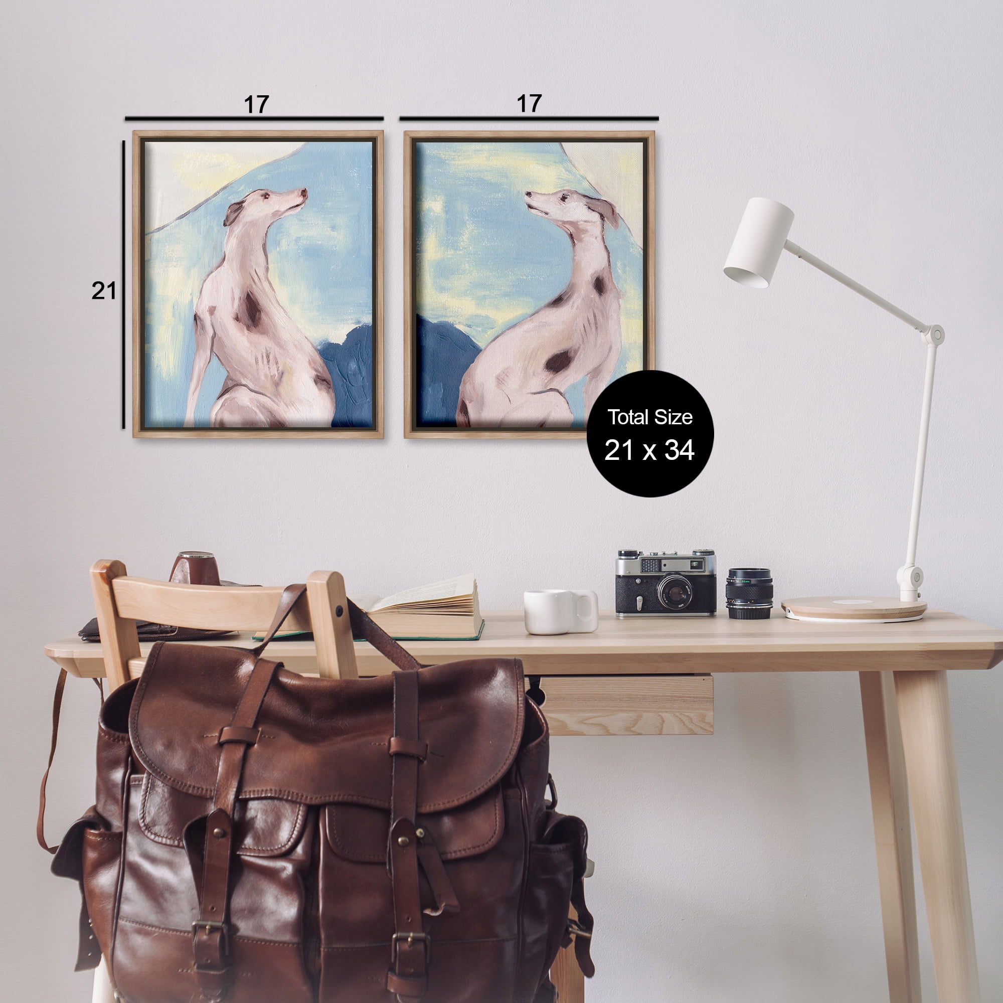 Stupell Industries Spotted Greyhound Dogs Animals Painting Brown Floater Framed Canvas Art Print Wall Art, 17 x 21, Set of 2