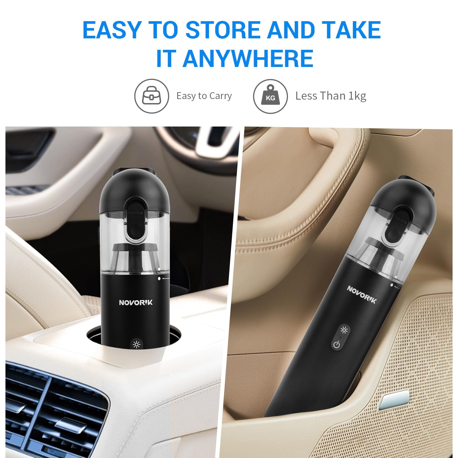 NOVORIK Cordless Handheld Vacuum Cleaner 15000Pa, Portable Car Vacuum with HEPA Filter, Rechargeable Mini Vacuum for Car, Home, Pet Hair, Wet Dry Cleaning, Blower & Inflator