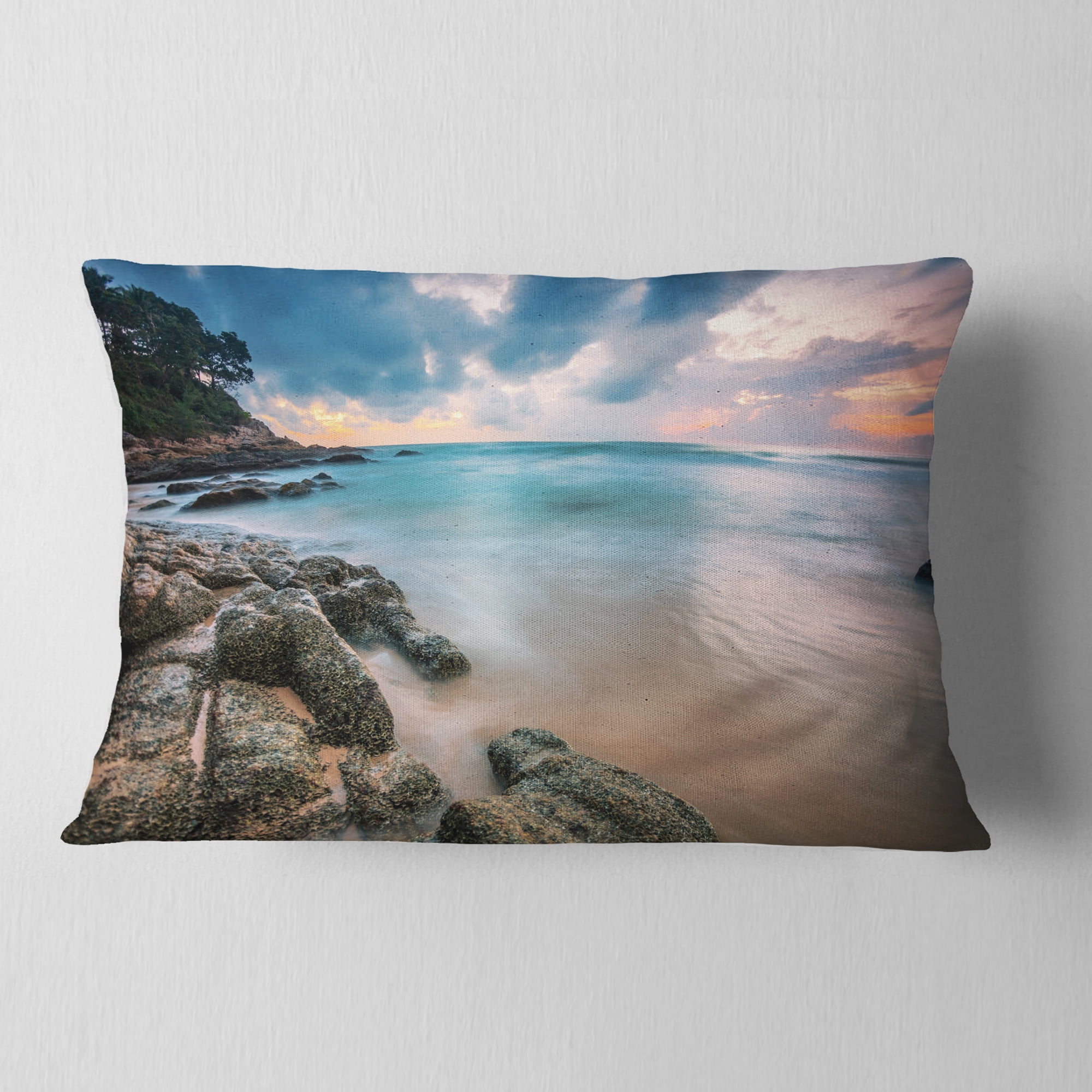 Designart 12" x 20" Blue Polyester Throw Pillow