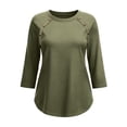 thumbnail image 6 of Craaazy Spring Tops for Women Casual 3/4 Sleeve Solid Color Crew Neck Button Accent Shirts for Everyday Wear, Weekend Errands, 6 of 7