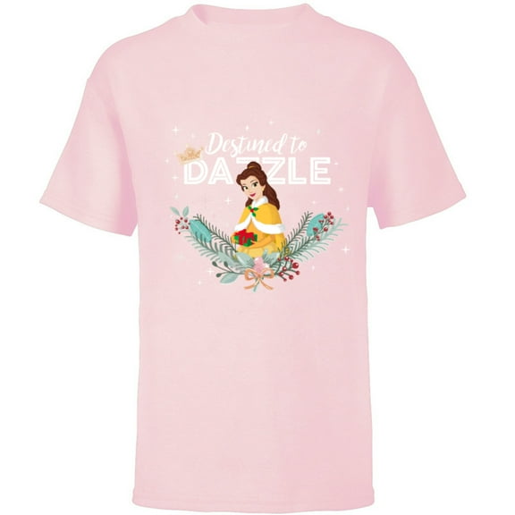 Disney Princess Belle Destined to Dazzle Holiday Standard - Short Sleeve T-Shirt for Kids – Customized-Soft Pink