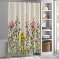 thumbnail image 6 of Spring Botanical Extra Long Shower Curtain Set, Waterproof Shower Curtains for Bathroom, Watercolor Floral Eucalyptus Leaves Beige Washable Fabric Bath Curtain for Bathtub with Hooks 72x96 Inches, 6 of 9