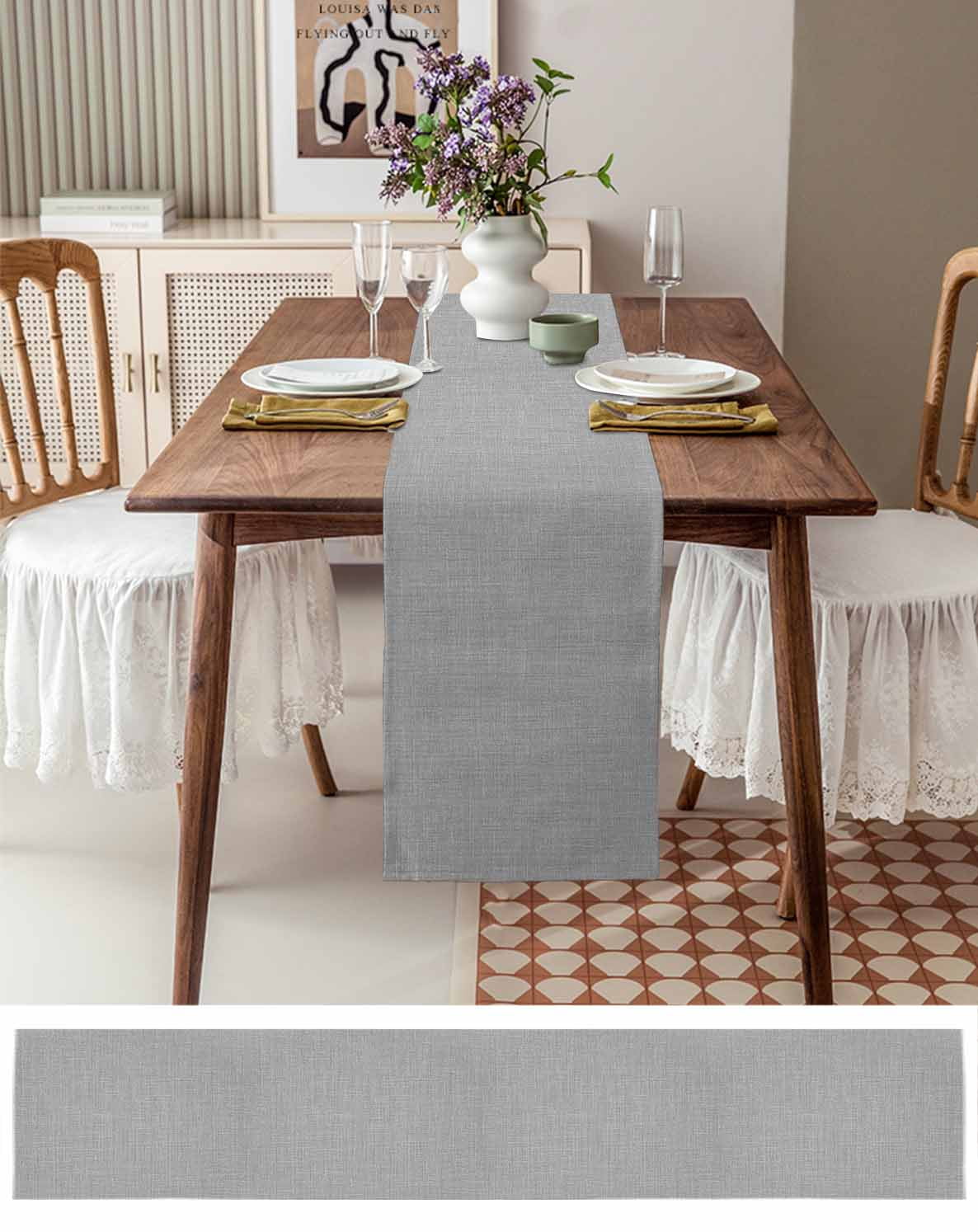 nqOlkjepod Grey Burlap Texture Table Runner 120 Inches Long Farmhouse Dress Scarves, Farmhouse Vintage Gray Dining Tablerunner for Coffee Table/Kitchen Island/Party Décor, 13" x 120"