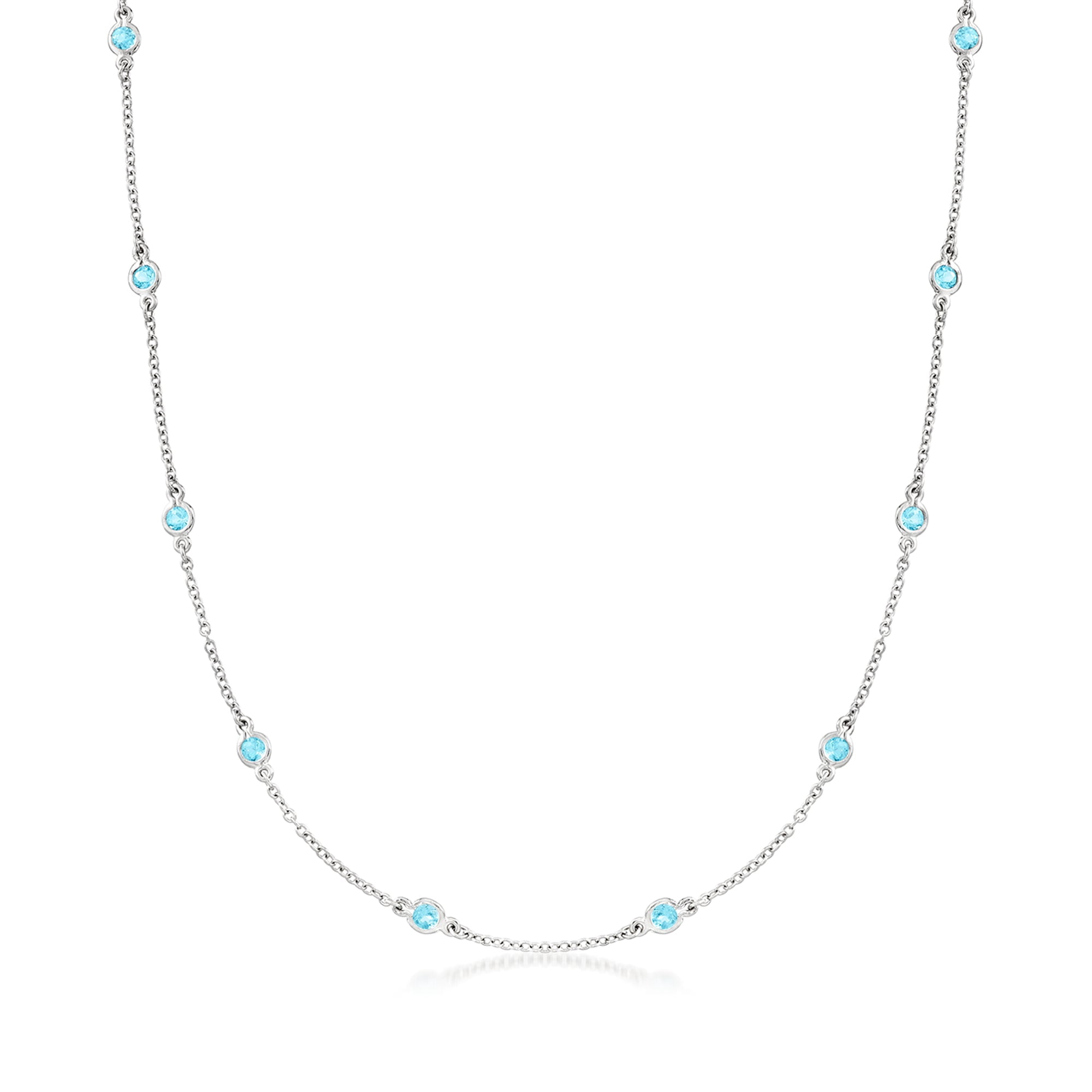 Ross-Simons 1.70 ct. t.w. Bezel-Set Swiss Blue Topaz Station Necklace in Sterling Silver, Women's, Adult