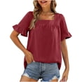 thumbnail image 1 of Blusas y blusas para mujer Elegantes camisas de verano con mangas con volantes y cuello cuadrado Blusas con lazo en la espalda OAVQHLG3B Store lin121212, 1 of 5