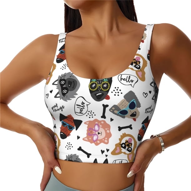 Balery Hip Hop Dog Sujetadores deportivos con espalda cruzada para mujer, acolchados, sin costuras, de alto impacto, ideales para yoga, gimnasio, entrenamiento y fitness.-XX-Large