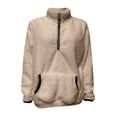 thumbnail image 6 of Women's Mock Neck Quarter Zip Fleece Sweatshirt, Soft Plush Pullover with Front Pockets, Cozy Winter Sweater for Cold Weather, Casual Daily Wear and Holiday Gatherings Khaki XXL, 6 of 6