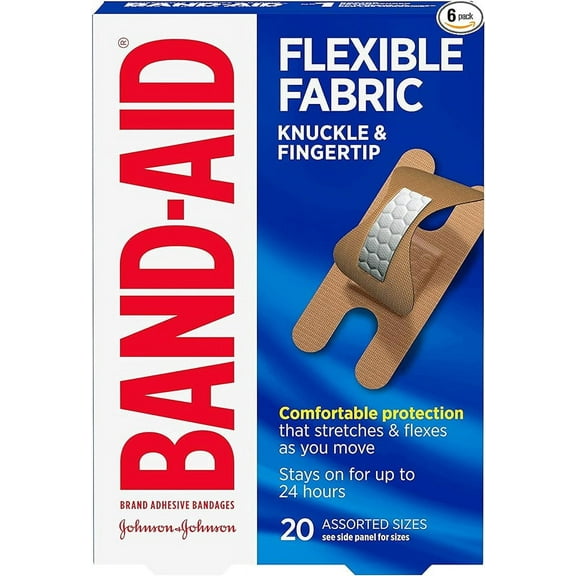 Band-Aid Brand Flexible Fabric Adhesive Bandages for Wound Care and First Aid, Finger and Knuckle, 20 ct (Pack of 6)