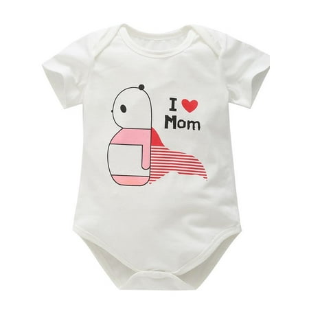 

Eleanos Unisex Baby Girls Boys Short Sleeve Romper Infants I Love Mom/Dad Printed Playsuit Bodysuit
