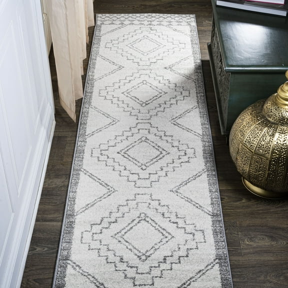 JONATHAN Y MOH200B-214 Amir Moroccan Beni Souk Cream/Gray 2 ft. x 14 ft. Runner Rug
