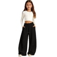 thumbnail image 2 of Girls Baggy Sweatpants Wide Leg Open Bottom Drawstring Athletic Track Pants School Barrel Leg Trousers with Pockets, 2 of 6