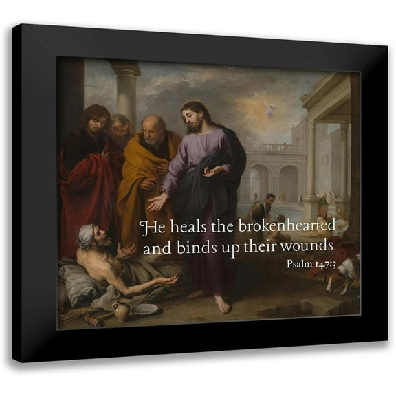 ArtsyQuotes 13x12 Black Modern Framed Museum Art Print Titled - Bible Verse Quote Psalm 147:3, Bartolome Esteban Murillo - Christ Healing the Paralytic